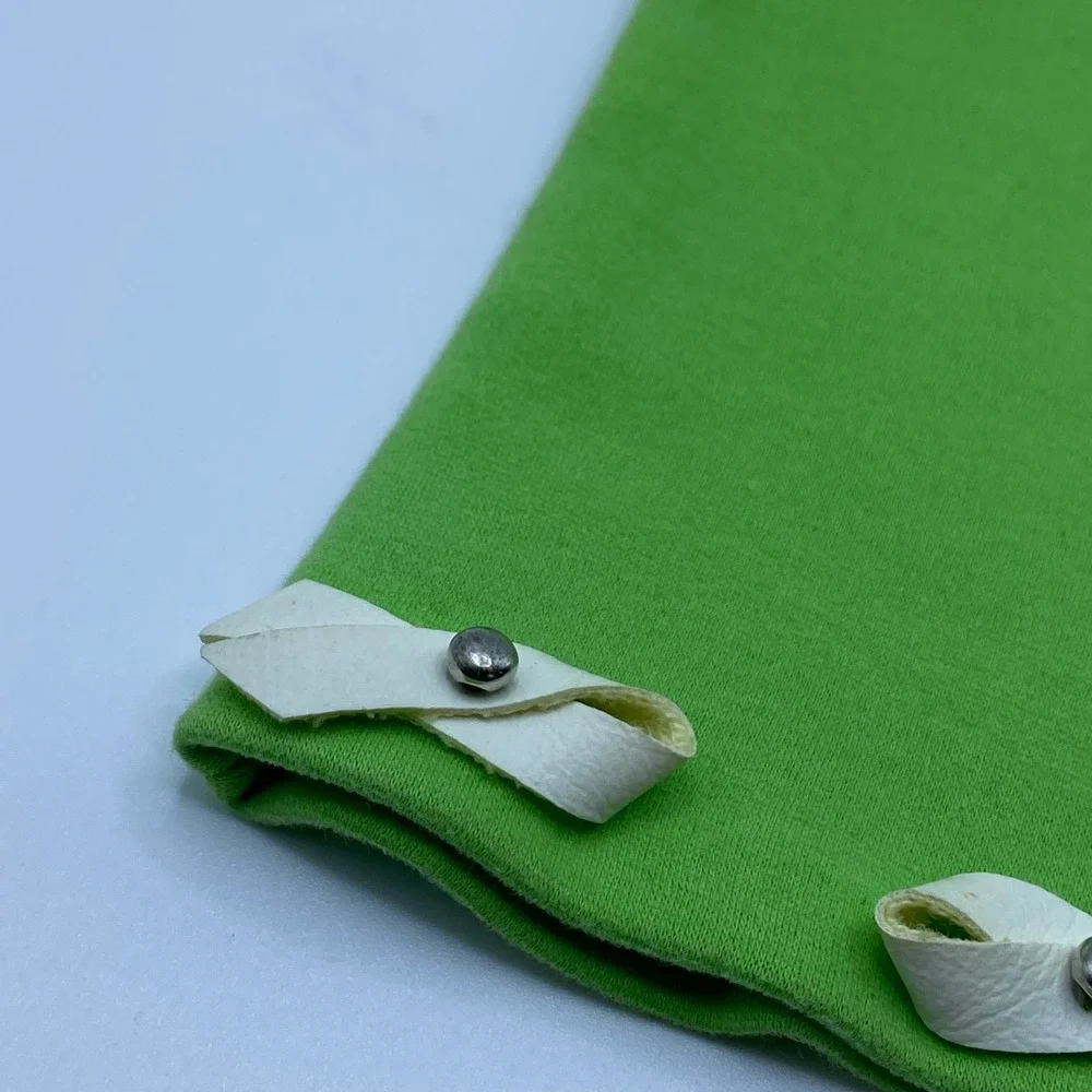 True Vintage 60s Mod Green Suede Gloves White Leather Bow Stud Detail Coquette